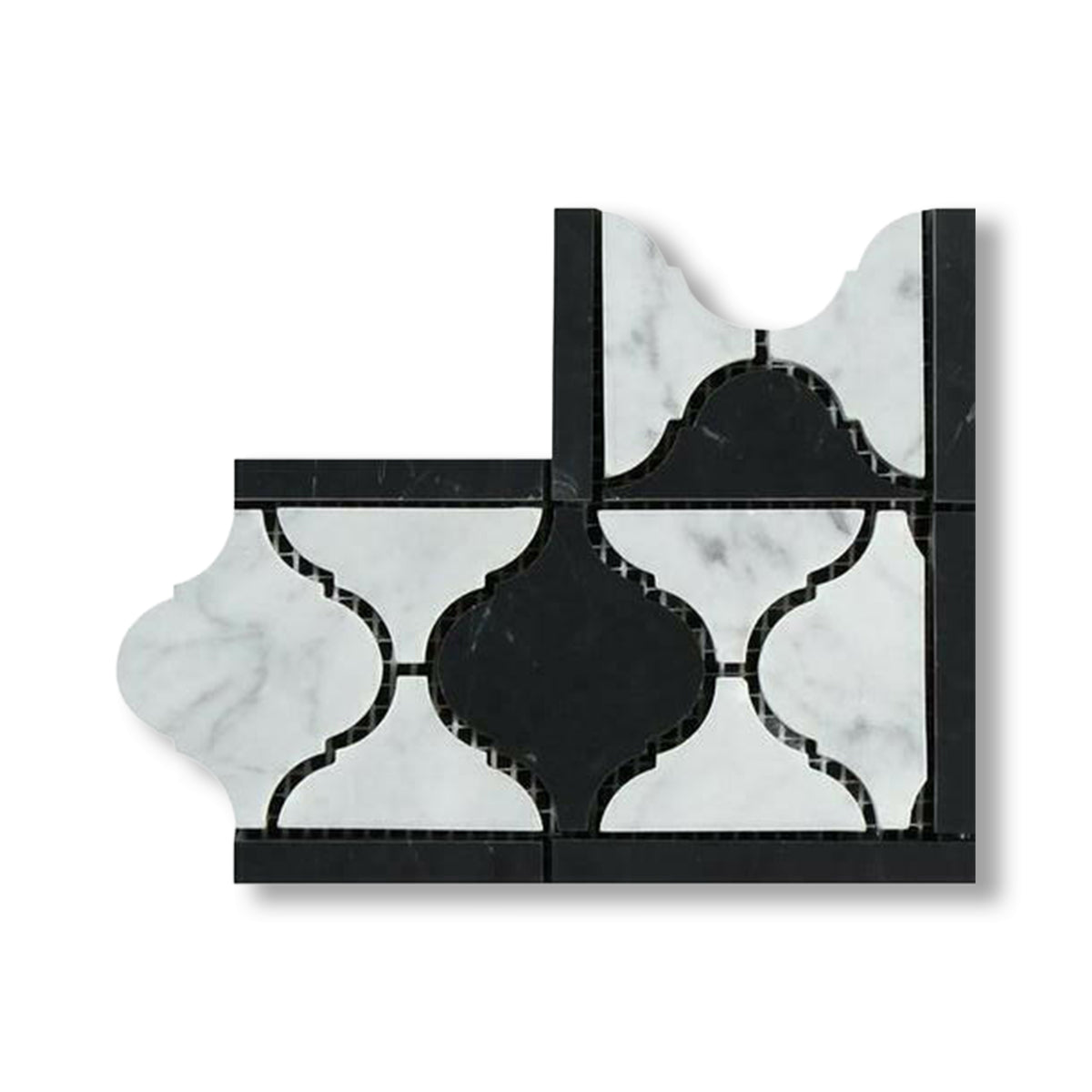 Carrara White Marble Polished Lantern Border Corner w/ Black Dots - American Tile Depot