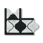 Carrara White Marble Polished Lantern Border Corner w/ Black Dots - American Tile Depot