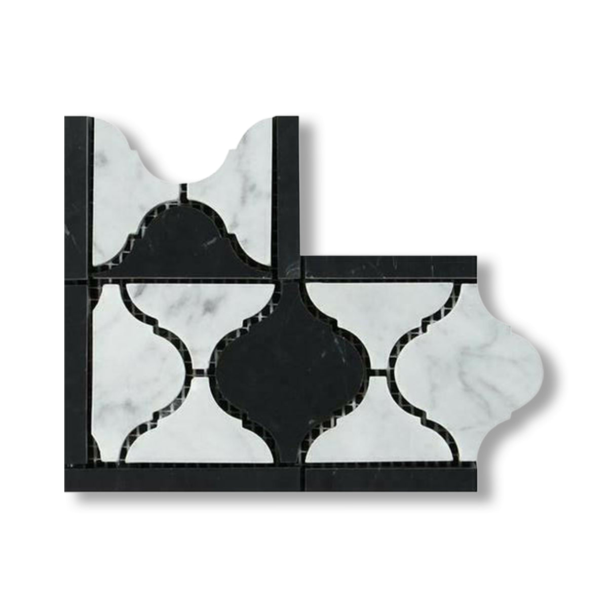 Carrara White Marble Polished Lantern Border Corner w/ Black Dots - American Tile Depot