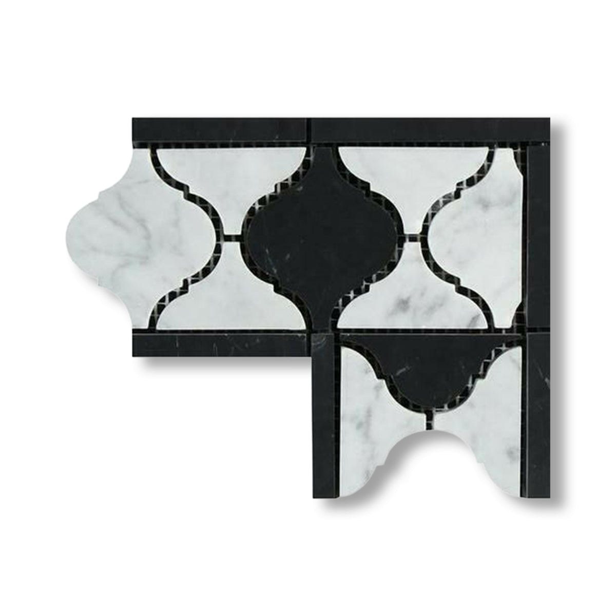 Carrara White Marble Polished Lantern Border Corner w/ Black Dots - American Tile Depot