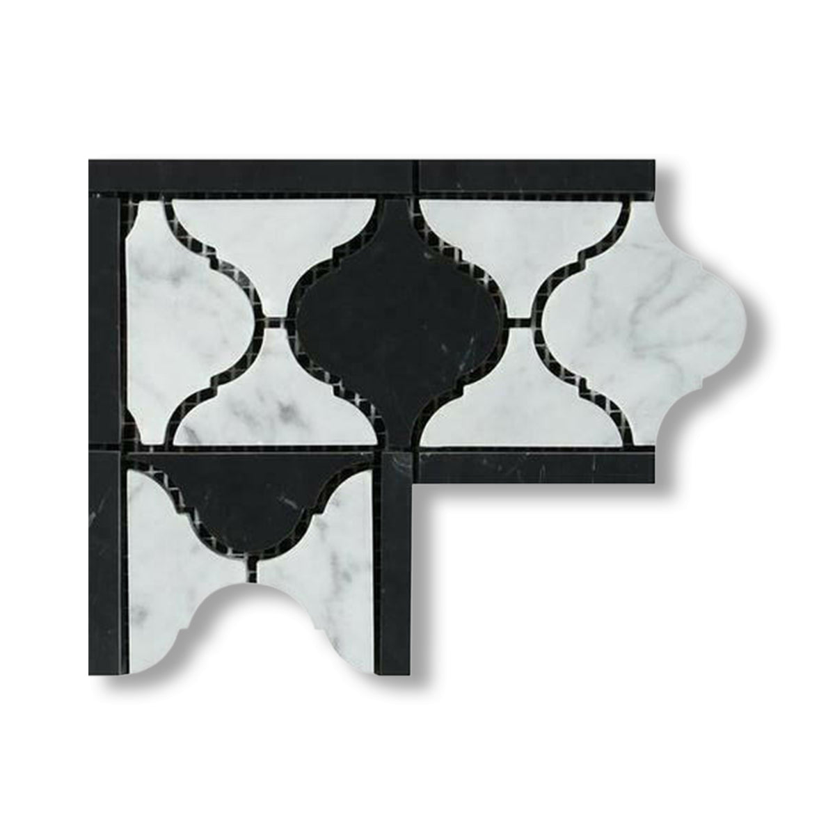Carrara White Marble Honed Lantern Border Corner w/ Black Dots - American Tile Depot