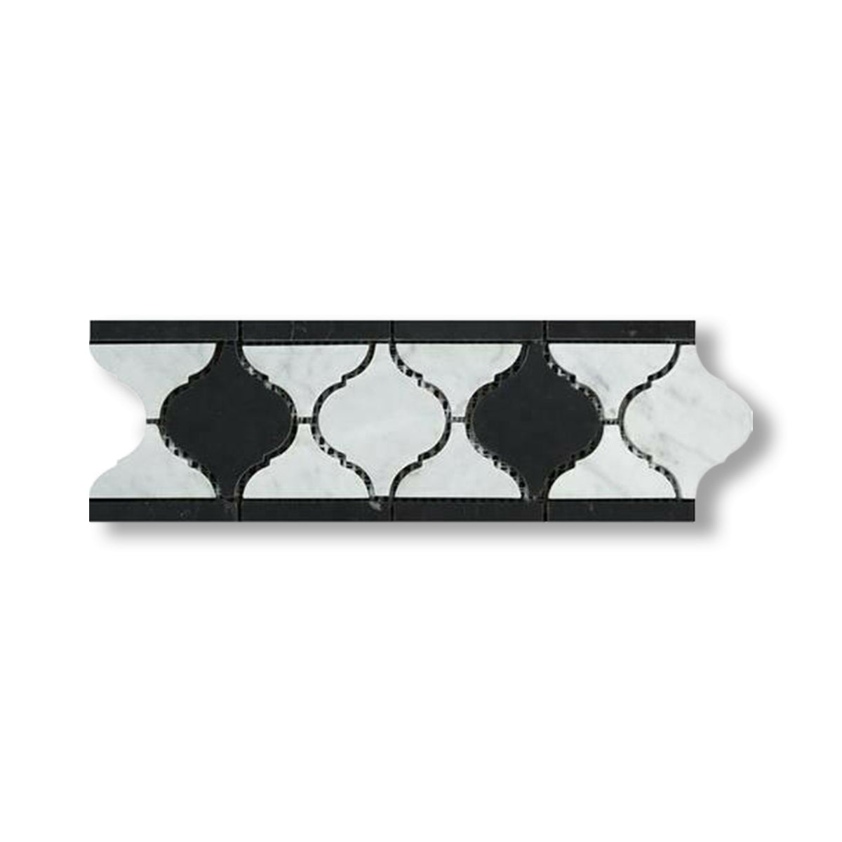 Carrara White Marble Polished Lantern Border w/ Black Dots - American Tile Depot