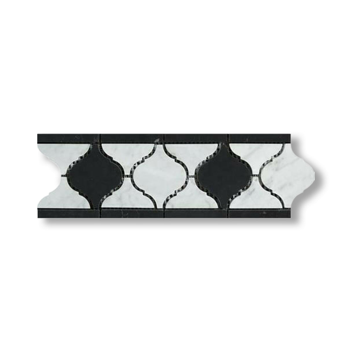 Carrara White Marble Polished Lantern Border w/ Black Dots - American Tile Depot