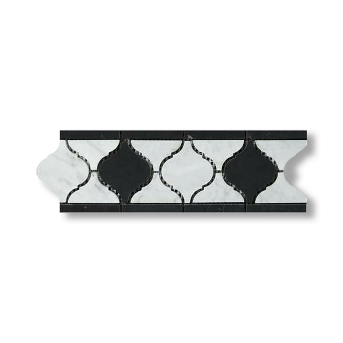 Carrara White Marble Polished Lantern Border w/ Black Dots - American Tile Depot