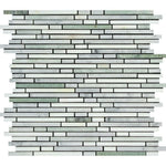 Carrara White Marble Honed Tricolor (Carrara + Thassos + Ming-Green) Bamboo Sticks Mosaic Carrara White Marble Honed Tricolor (Carrara + Thassos + Ming-Green) Bamboo Sticks Mosaic - American Tile Depot