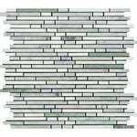 Carrara White Marble Honed Tricolor (Carrara + Thassos + Ming-Green) Bamboo Sticks Mosaic Carrara White Marble Honed Tricolor (Carrara + Thassos + Ming-Green) Bamboo Sticks Mosaic - American Tile Depot