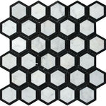 Carrara White Marble Polished 2" Vortex Hexagon Mosaic Tile w/ Black Border - American Tile Depot
