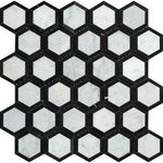Carrara White Marble Polished 2" Vortex Hexagon Mosaic Tile w/ Black Border - American Tile Depot