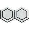 Carrara White Marble Polished 5" Hexagon Combination Mosaic Tile w/ Black Border - American Tile Depot