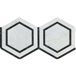 Carrara White Marble Polished 5" Hexagon Combination Mosaic Tile w/ Black Border - American Tile Depot