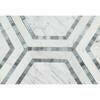 Carrara White Marble Polished 5" Hexagon Combination Mosaic Tile w/ Blue-Gray Border - American Tile Depot
