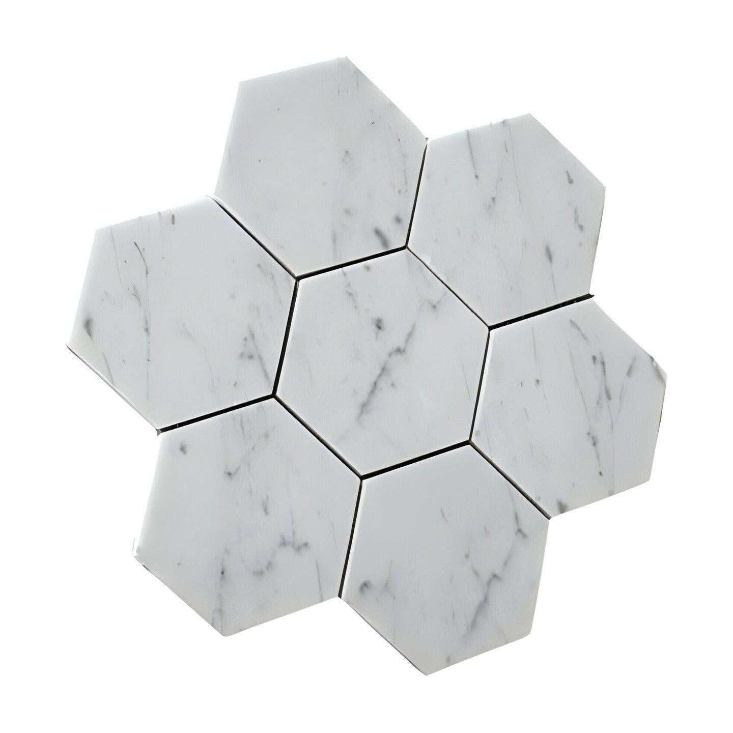 Carrara White Marble Polished 5" Large Hexagon Mosaic Tile - American Tile Depot