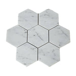 Carrara White Marble Polished 5" Large Hexagon Mosaic Tile - American Tile Depot