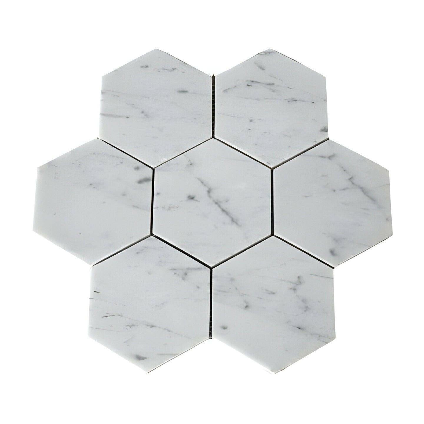 Carrara White Marble Polished 5" Large Hexagon Mosaic Tile - American Tile Depot