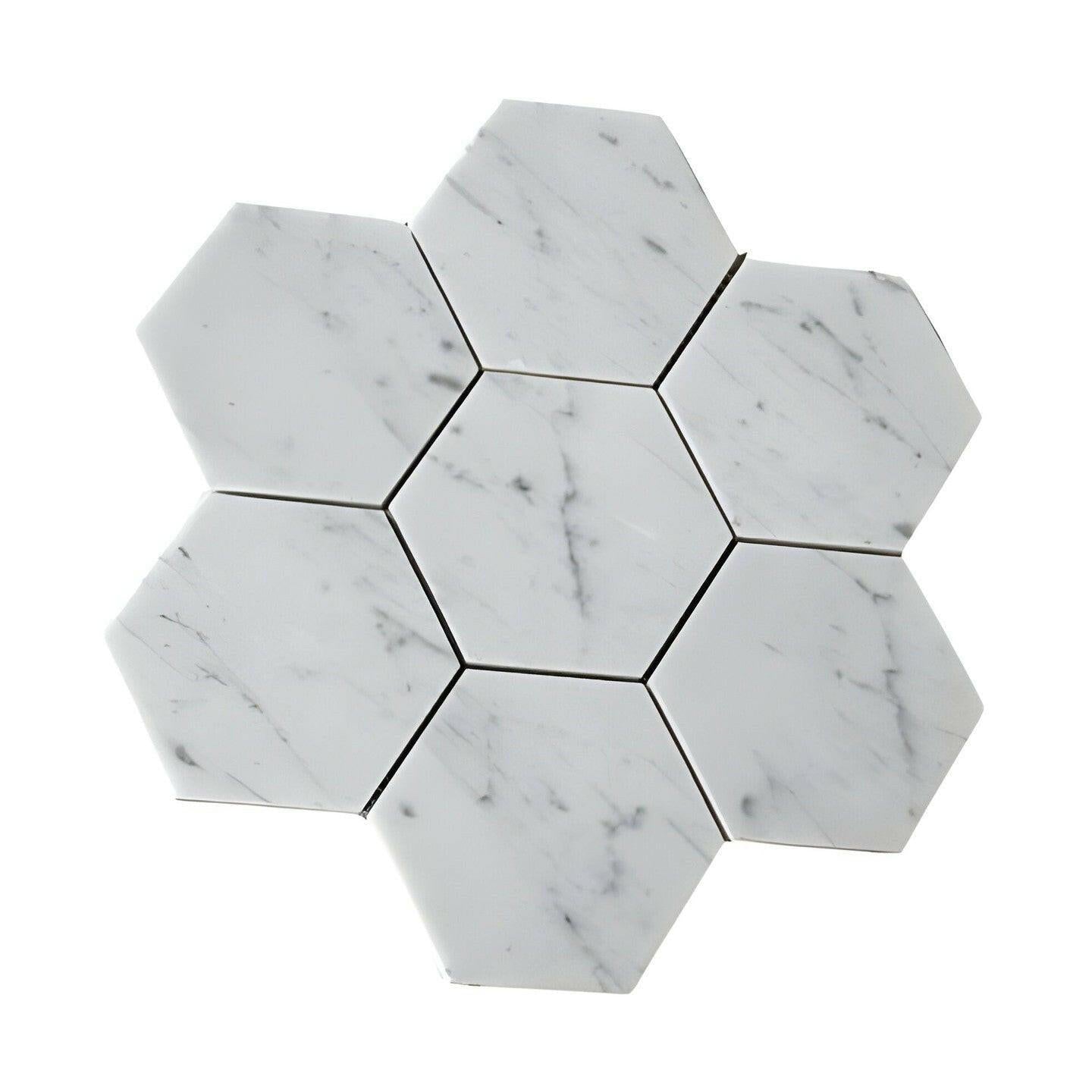 Carrara White Marble Polished 5" Large Hexagon Mosaic Tile - American Tile Depot