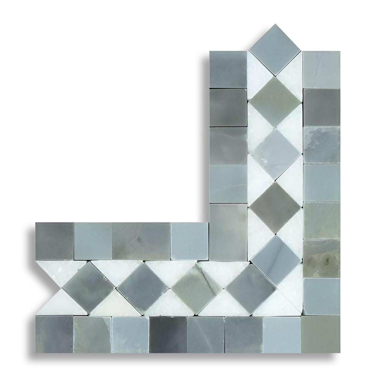 Carrara White Marble Honed BIAS Border Corner Listello w/ Blue-Gray Dots