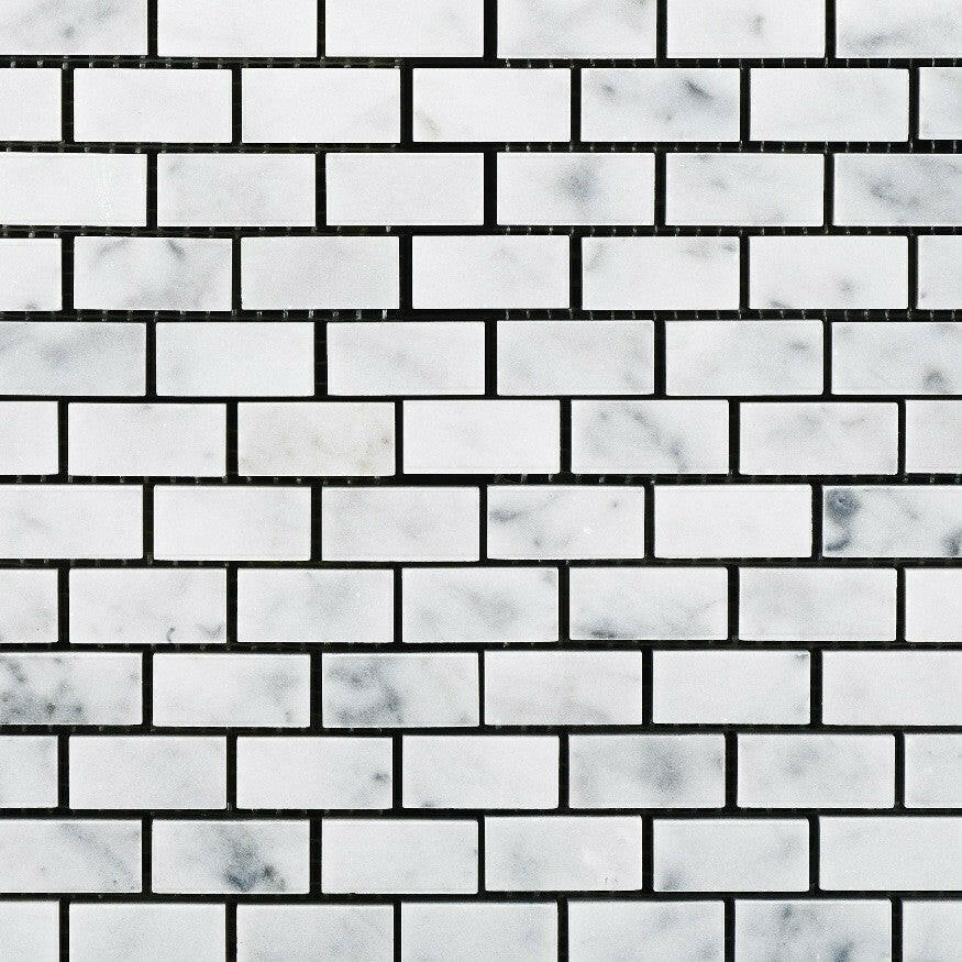 Carrara White Marble Polished Baby Brick Mosaic Tile | FINAL SALE Carrara White Marble Polished Baby Brick Mosaic Tile | FINAL SALE - American Tile Depot