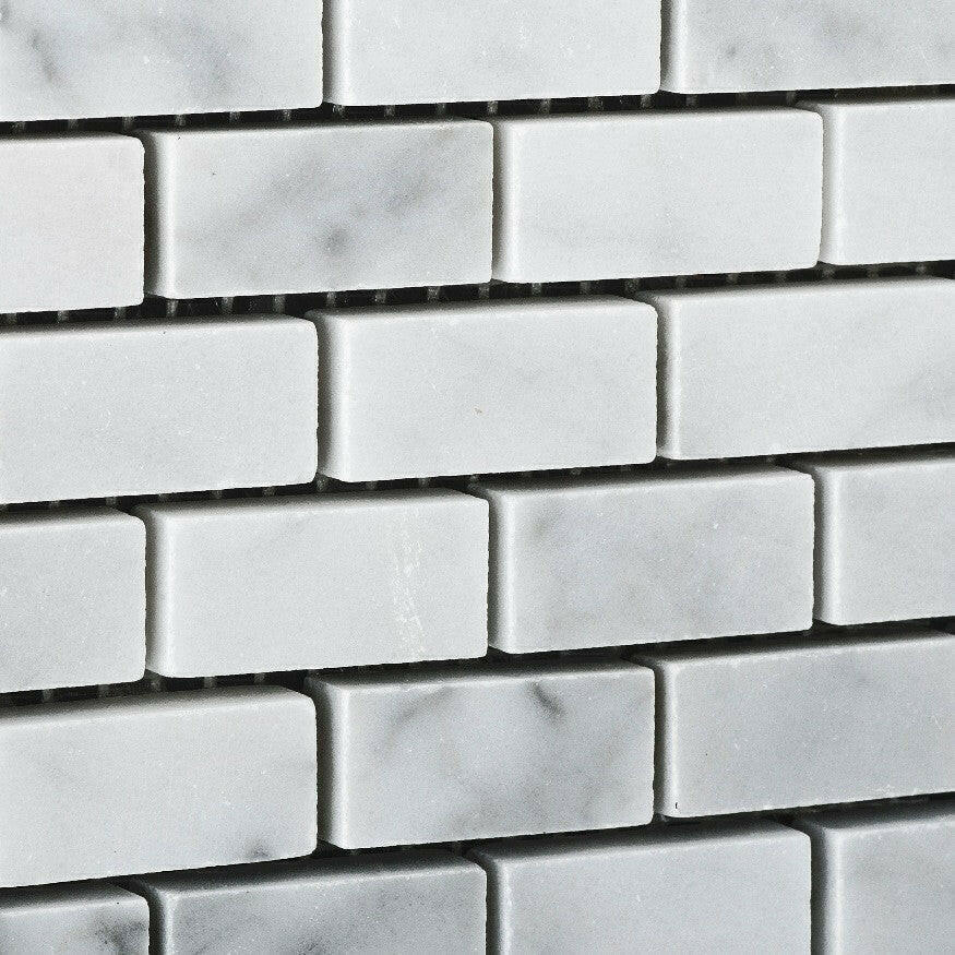 Carrara White Marble Polished Baby Brick Mosaic Tile | FINAL SALE Carrara White Marble Polished Baby Brick Mosaic Tile | FINAL SALE - American Tile Depot