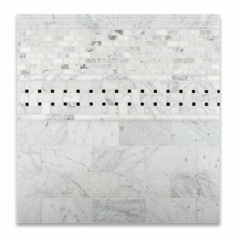 Carrara White Marble Polished Baby Brick Mosaic Tile | FINAL SALE Carrara White Marble Polished Baby Brick Mosaic Tile | FINAL SALE - American Tile Depot