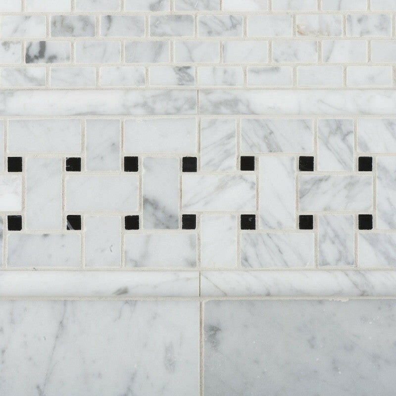 Carrara White Marble Polished Baby Brick Mosaic Tile | FINAL SALE Carrara White Marble Polished Baby Brick Mosaic Tile | FINAL SALE - American Tile Depot