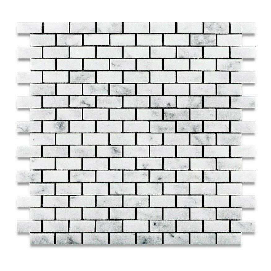 Carrara White Marble Polished Baby Brick Mosaic Tile | FINAL SALE Carrara White Marble Polished Baby Brick Mosaic Tile | FINAL SALE - American Tile Depot