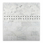 Carrara White Marble Polished Basketweave Mosaic Tile w/ Black Dots | FINAL SALE Carrara White Marble Polished Basketweave Mosaic Tile w/ Black Dots | FINAL SALE - American Tile Depot