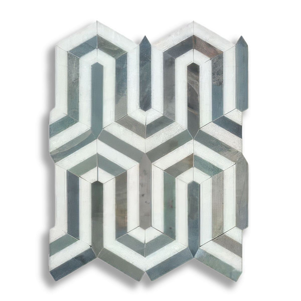 Carrara White Marble Polished Berlinetta Mosaic Tile w/ Blue-Gray Strips - American Tile Depot