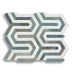 Carrara White Marble Polished Berlinetta Mosaic Tile w/ Blue-Gray Strips - American Tile Depot