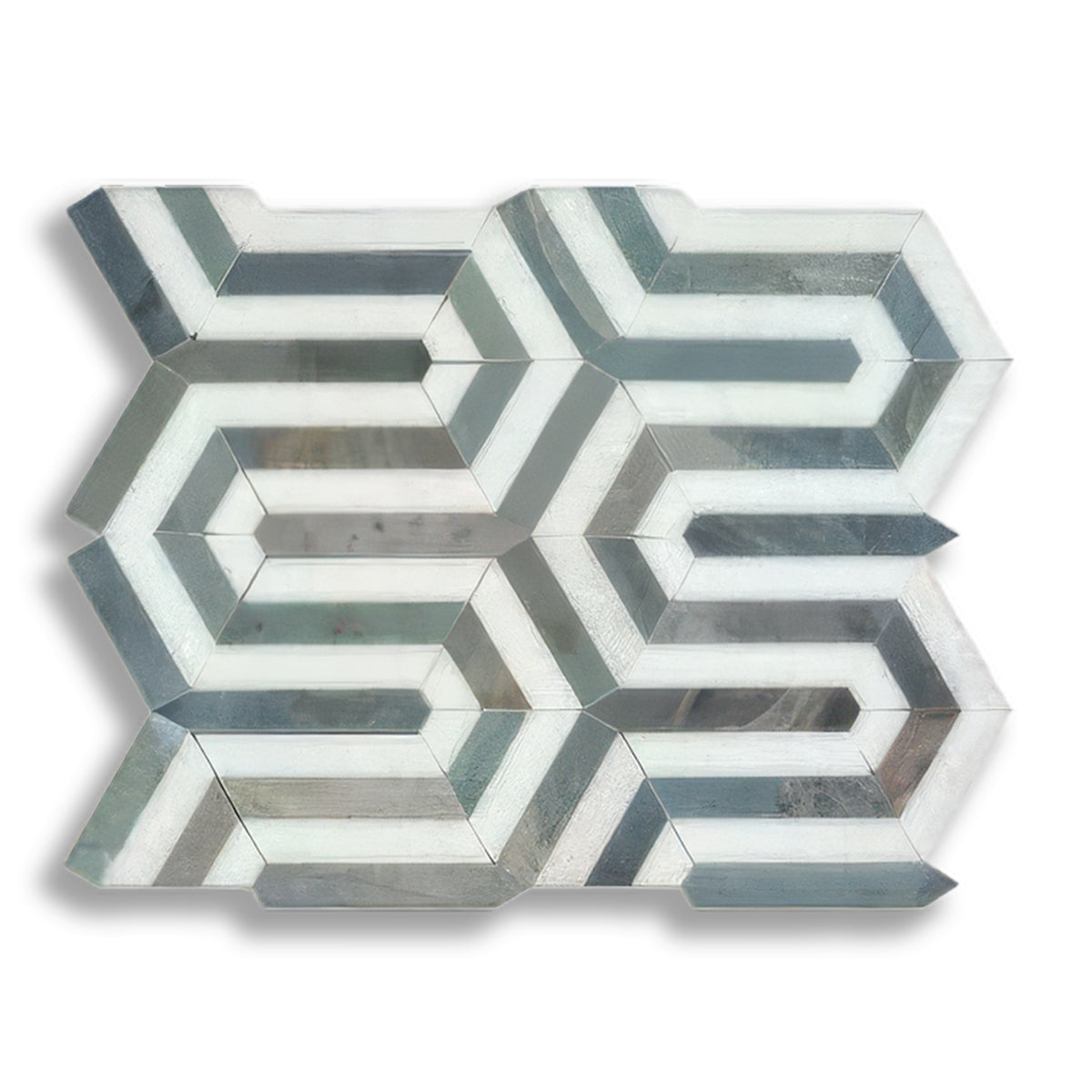 Carrara White Marble Polished Berlinetta Mosaic Tile w/ Blue-Gray Strips - American Tile Depot