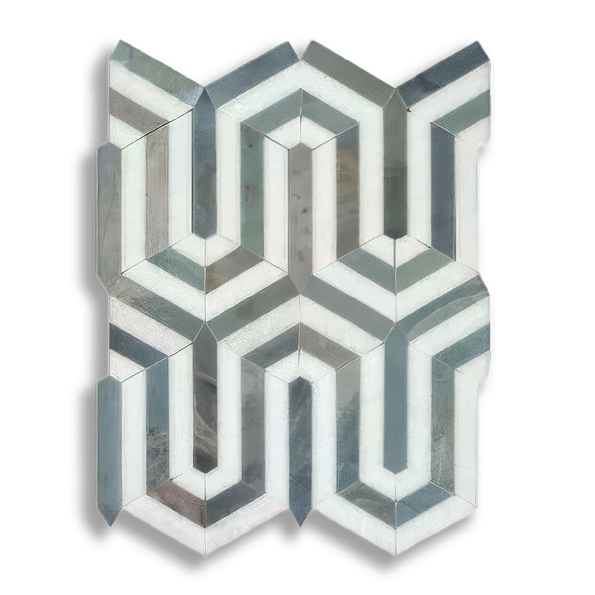 Carrara White Marble Polished Berlinetta Mosaic Tile w/ Blue-Gray Strips - American Tile Depot