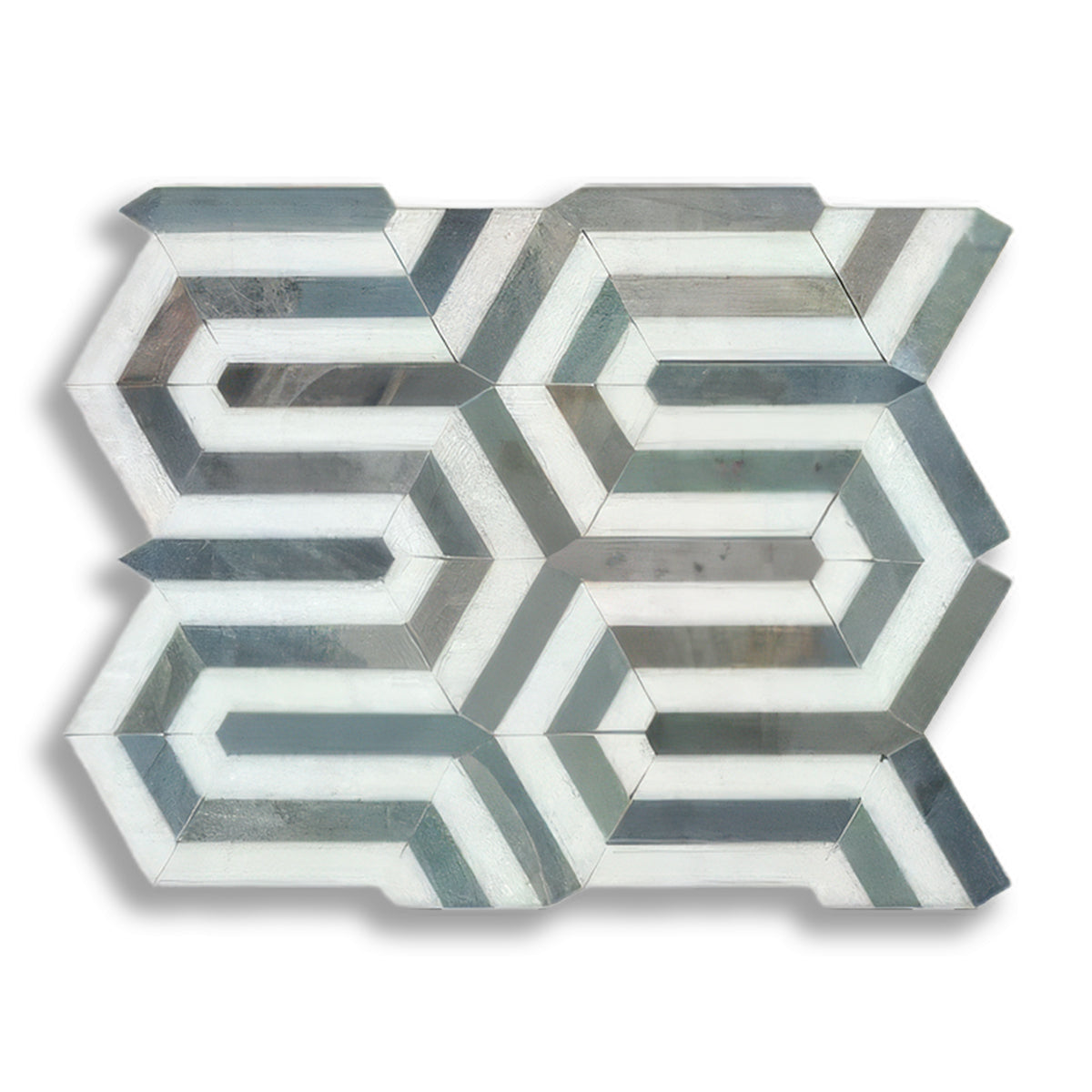 Carrara White Marble Polished Berlinetta Mosaic Tile w/ Blue-Gray Strips - American Tile Depot