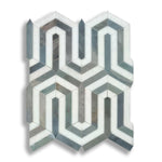 Carrara White Marble Polished Berlinetta Mosaic Tile w/ Blue-Gray Strips - American Tile Depot