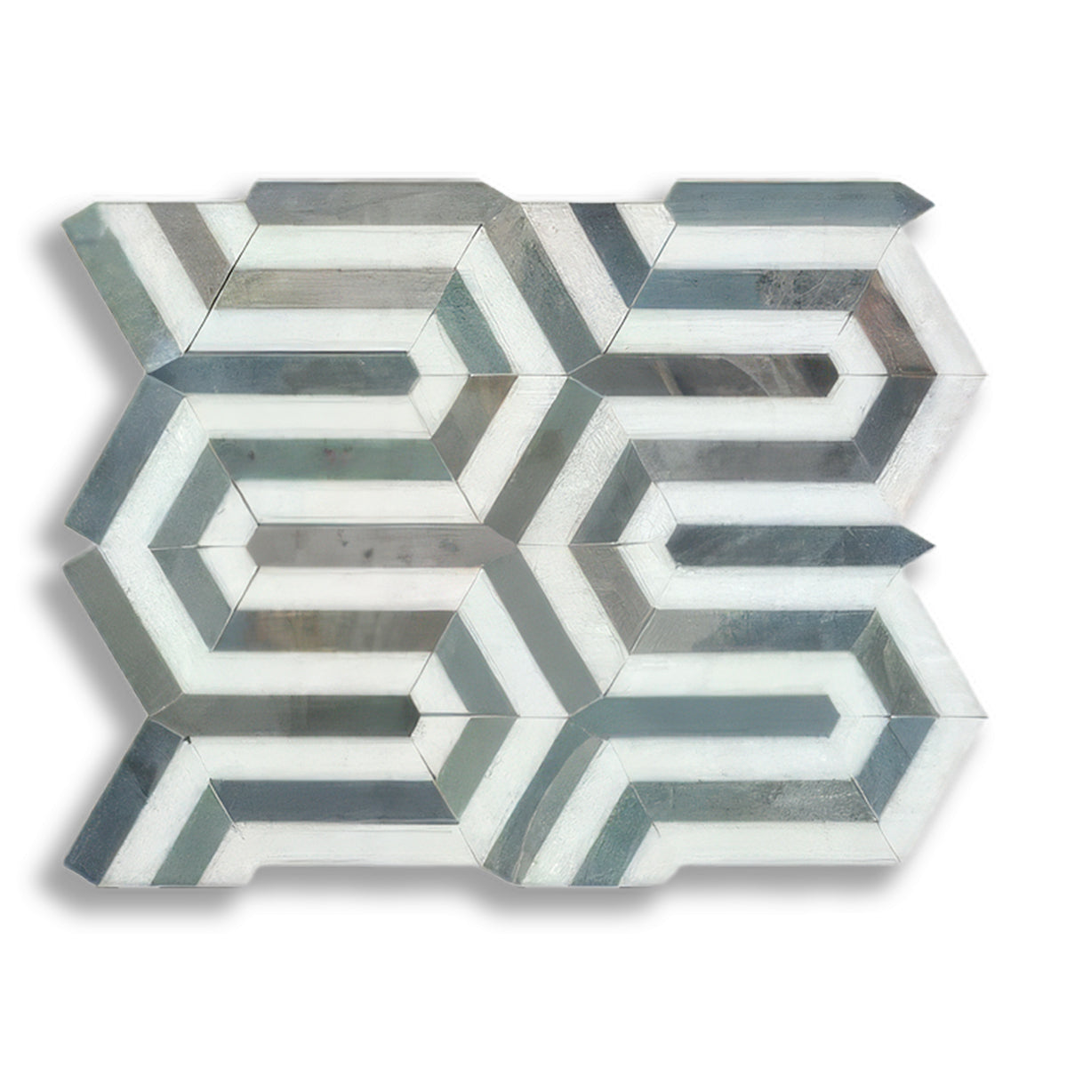 Carrara White Marble Polished Berlinetta Mosaic Tile w/ Blue-Gray Strips - American Tile Depot