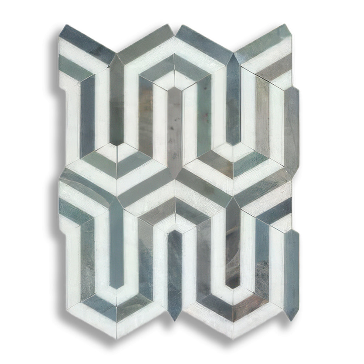 Carrara White Marble Polished Berlinetta Mosaic Tile w/ Blue-Gray Strips - American Tile Depot