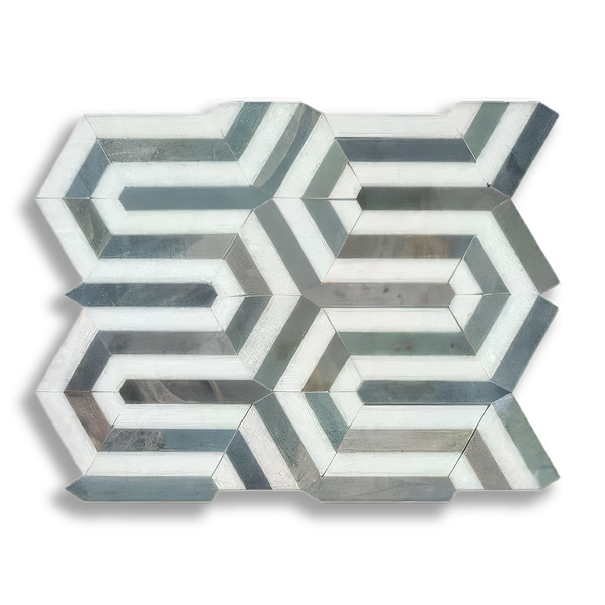 Carrara White Marble Polished Berlinetta Mosaic Tile w/ Blue-Gray Strips - American Tile Depot