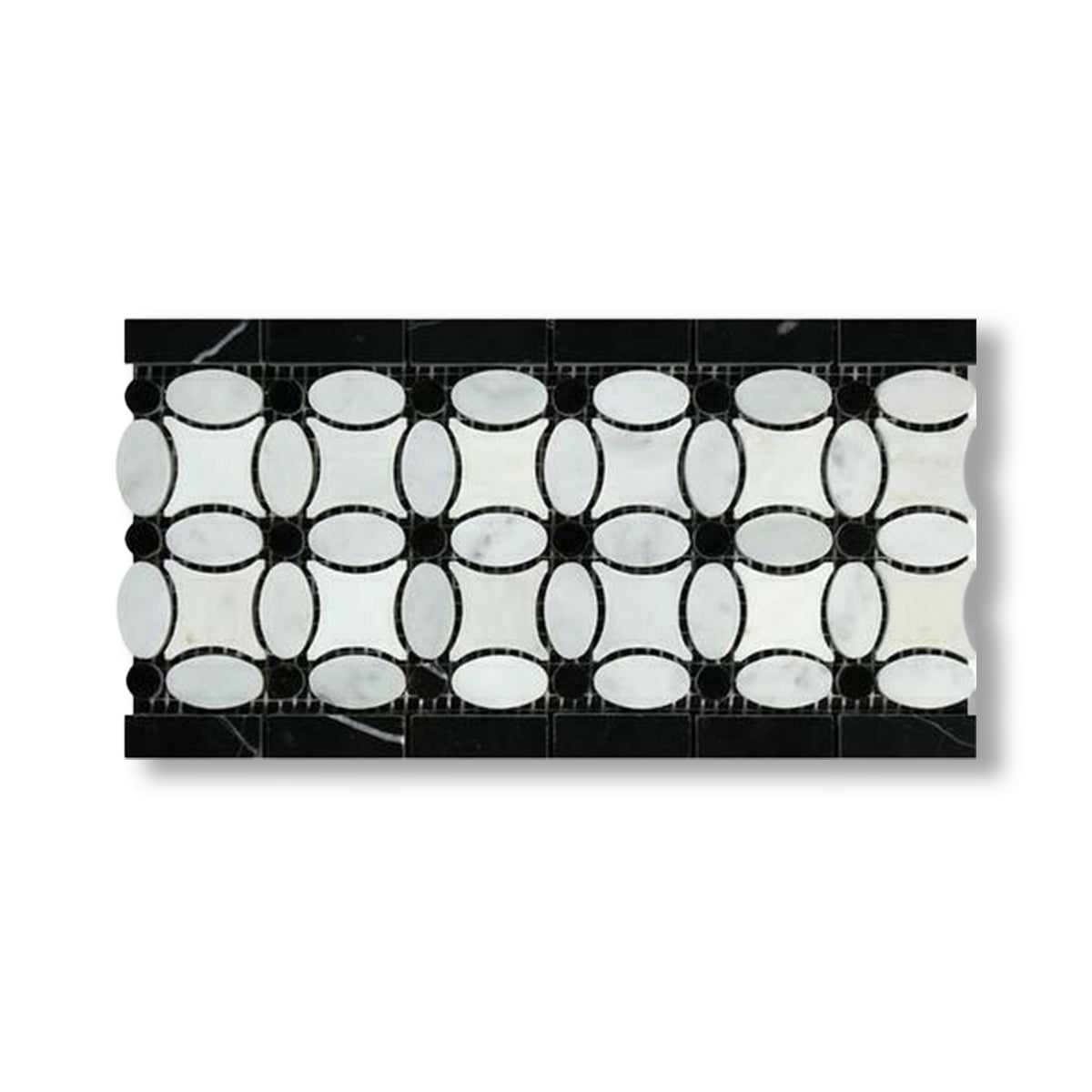 Carrara White Marble Polished Florida Flower Border w/ Black Dots - American Tile Depot