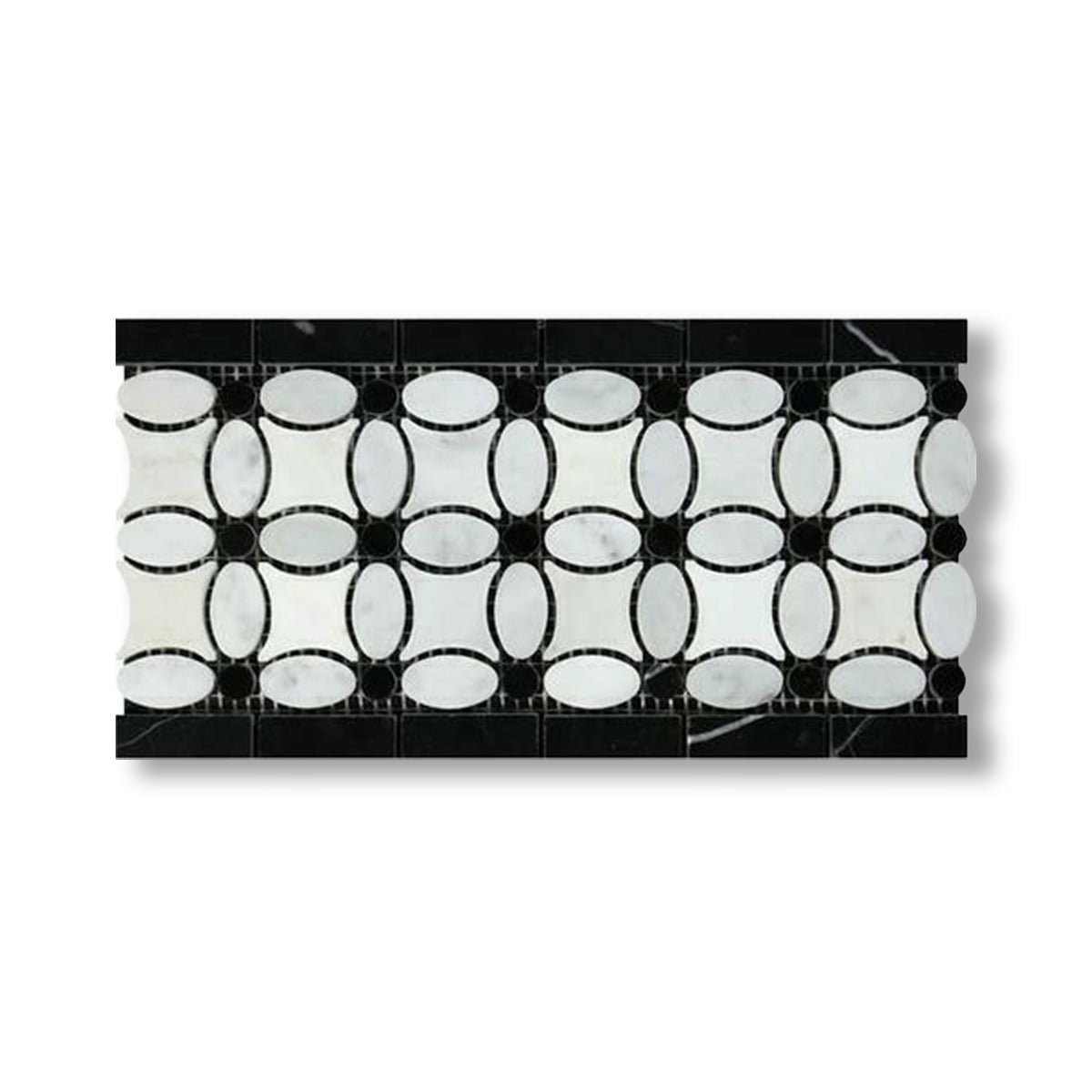 Carrara White Marble Polished Florida Flower Border w/ Black Dots - American Tile Depot