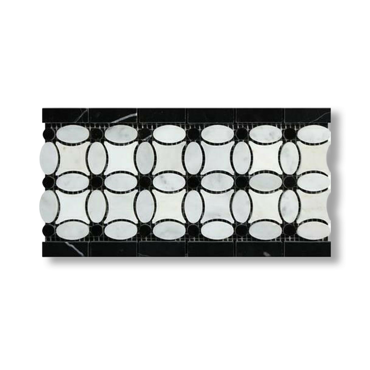 Carrara White Marble Polished Florida Flower Border w/ Black Dots - American Tile Depot