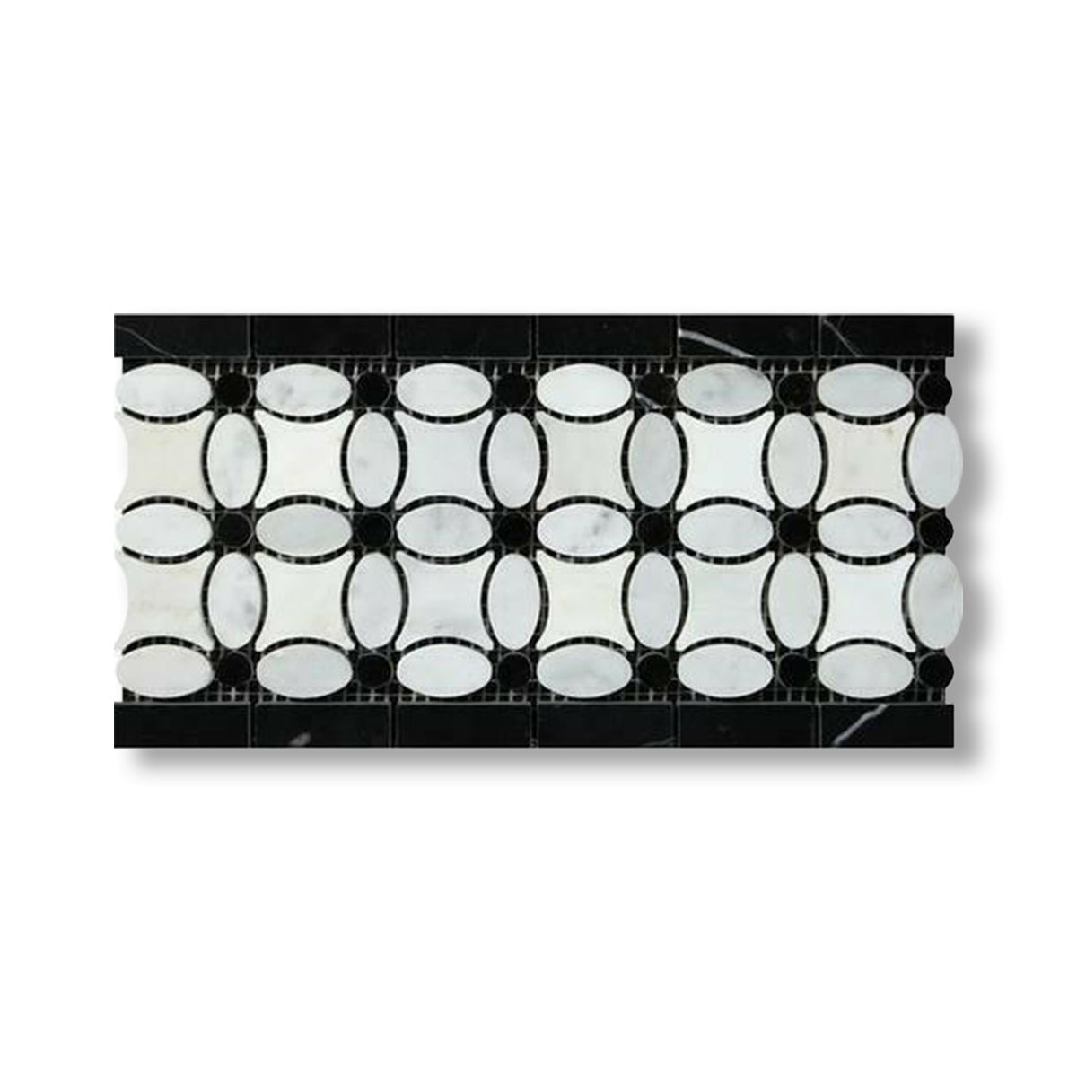 Carrara White Marble Polished Florida Flower Border w/ Black Dots - American Tile Depot