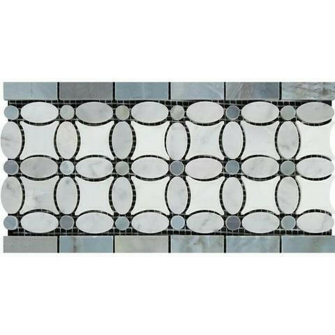 Carrara White Marble Polished Florida Flower Border w/ Blue-Gray Dots Carrara White Marble Polished Florida Flower Border w/ Blue-Gray Dots - American Tile Depot