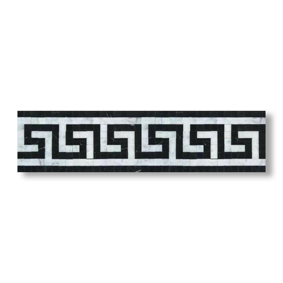 Carrara White Marble Honed Greek Key Border w/ Black Dots - American Tile Depot