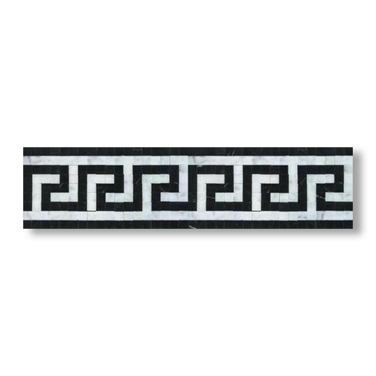 Carrara White Marble Honed Greek Key Border w/ Black Dots - American Tile Depot
