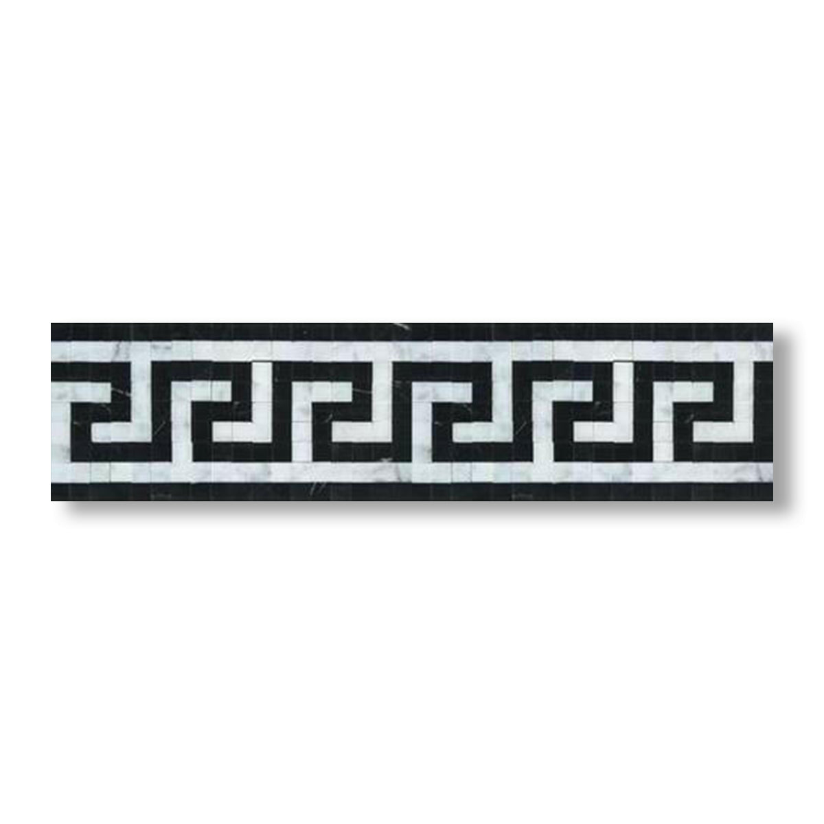 Carrara White Marble Honed Greek Key Border w/ Black Dots - American Tile Depot
