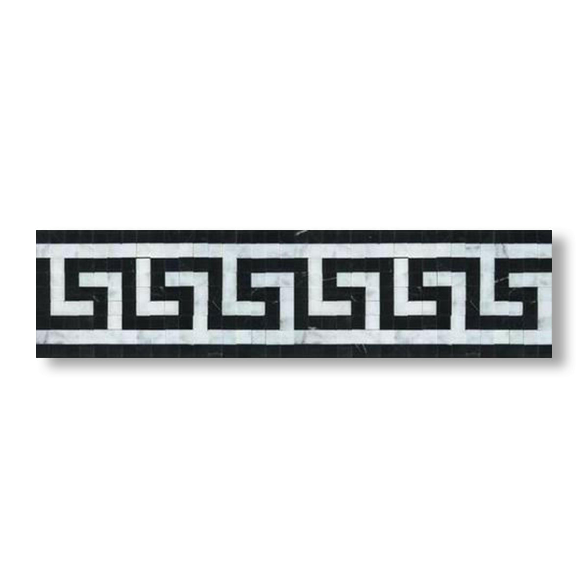 Carrara White Marble Honed Greek Key Border w/ Black Dots - American Tile Depot