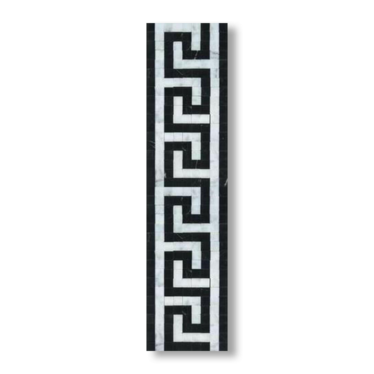 Carrara White Marble Honed Greek Key Border w/ Black Dots - American Tile Depot