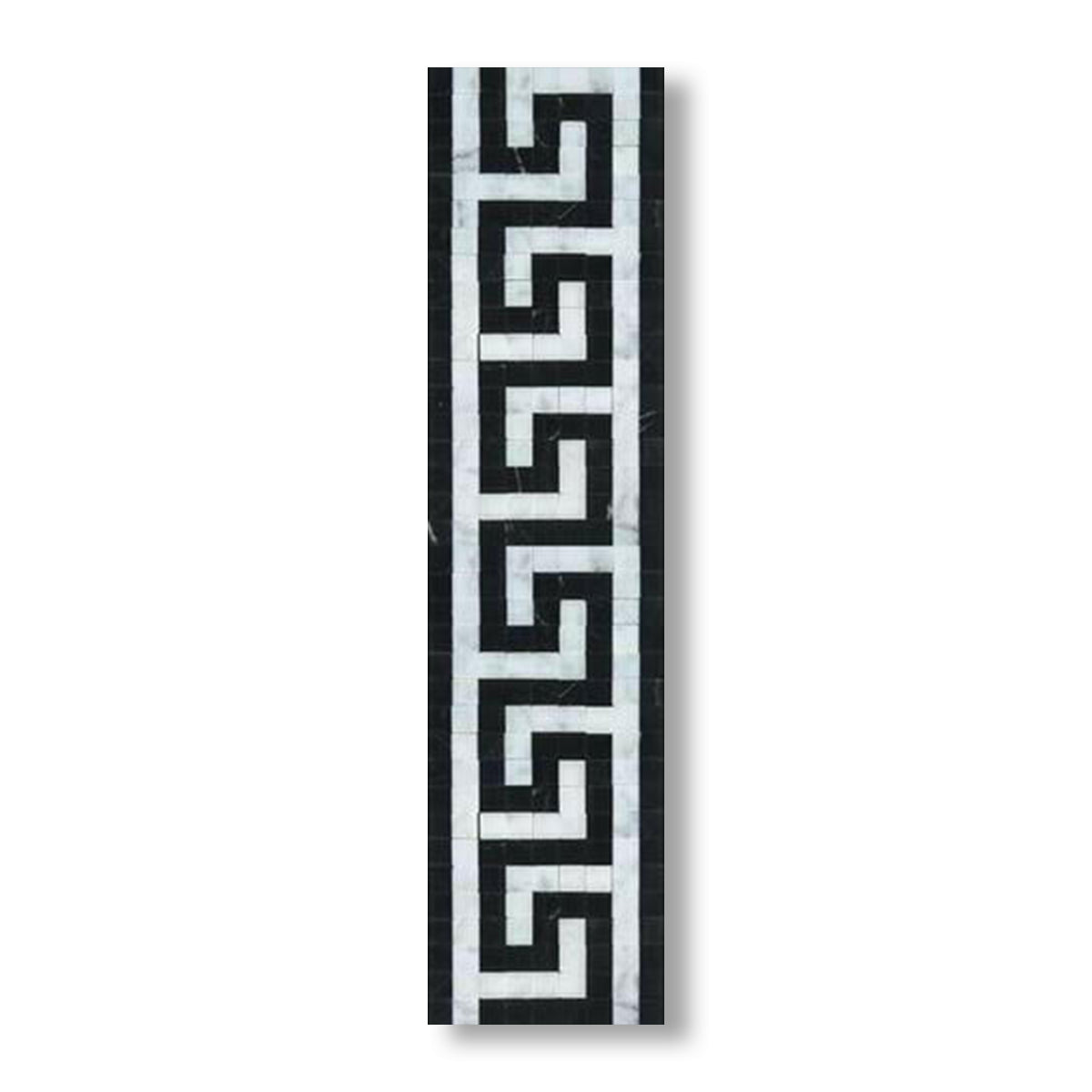 Carrara White Marble Honed Greek Key Border w/ Black Dots - American Tile Depot