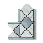 Carrara White Marble Honed Lantern Border Corner w/ Blue-Gray Dots - American Tile Depot