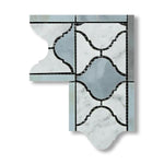 Carrara White Marble Honed Lantern Border Corner w/ Blue-Gray Dots - American Tile Depot