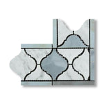 Carrara White Marble Honed Lantern Border Corner w/ Blue-Gray Dots - American Tile Depot