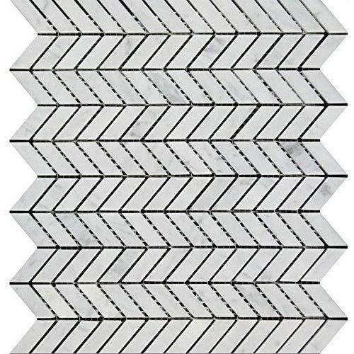 Carrara White Marble Polished Mini Chevron Mosaic Tile Carrara White Marble Polished Mini Chevron Mosaic Tile - American Tile Depot